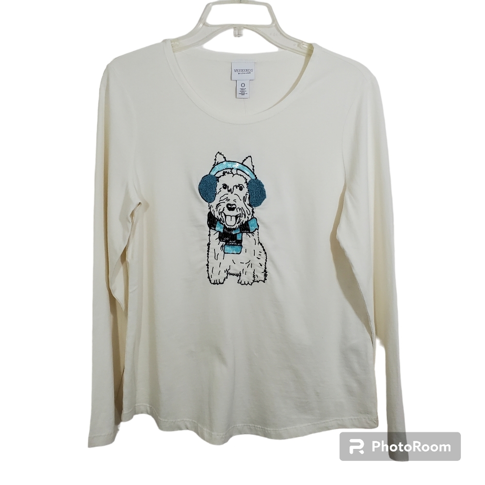 NWT Chico's Tee Novelty Winter Dog Long Sleeve Shirt Ollie Small